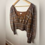 Gianni Bini Faye Plaid Smocked Square Neck Long Sleeve Woven Blouse Size 12 Photo 3