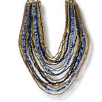 Chico's Chico’s Women’s Necklace Seed Bead Multi Strand Blue Navy Gold Tan 18” Length Photo 2