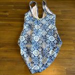 Ralph Lauren Lauren  Agean Blue Tile Cutout Swimsuit Ruching Flattering Tummy 10 Photo 5