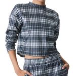 Alice + Olivia Leslie Cropped Mock Neck Sweatshirt Charcoal Plaid XL Stretch Photo 0