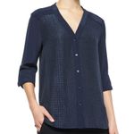 Vince Navy Long-Sleeve Crocodile-Embossed Blouse Size S Photo 1