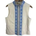 L.L.Bean Women's Fair Isle Ivory and Blue Full Zip Fleece Vest Size Medium Fall Photo 0