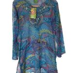 Resort Boho Cleopatra Beach Cover Up Vibrant Semi Sheer Small NWT Swimwear Blue Photo 0