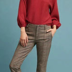 Anthropologie The Essential Slim Trouser Pants Cropped Plaid Brown Tan Size 14 Photo 0