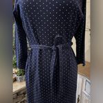 Lands' End  Navy and White polka dot tie waist fit & flare midi dress size L 14-16 Photo 2