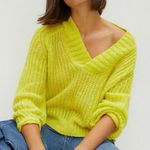Anthropologie  Honore Open Weave Wool Blend Sweater Yellow Small Slouchy V Neck Photo 0