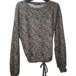 Cure Leopard Print Long Sleeve Top Drawstring Waist Casual XL Black Photo 0