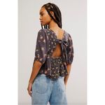 Free People Chloe Printed Top Washed Black Floral Large NWT Cottage Bow Gauze Photo 4