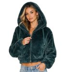 Philosophy  Faux Fur Hooded Jacket Coat Green Size S Boho Photo 1