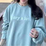 Colleen Ballinger I Cry A Lot Embroidered Green Sweatshirt Size S Blue Photo 0