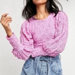 Free People  Pink Tea Time Floral Lace Coquette Preppy Boho Cut Out Back Blouse M Photo 0