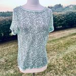 Loft Ann Taylor Mint Green Lace Short Sleeve Sheer Dainty Floral Blouse Photo 5