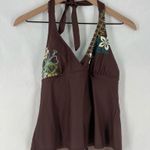 Athleta  Y2K Brown Halter Top with Floral Embroidery‎ Tankini Swim Size XS Photo 0