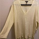 Eileen Fisher  Yellow 3/4 Sleeve Slub Knit V-Neck Linen/Cotton Blend Sweater Photo 5