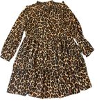 J.Crew Leopard Animal Print Ruffle Neck Mini Dress Long Sleeve Size Small S Photo 3