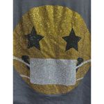 Le Superbe Small Keep Smiling Rhinestone Sequin Mask Graphic Tee Bling Grey Gray Photo 2