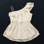 Target NWT Small White Crochet Lace One Shoulder Elastic Waist Flare Blouse Photo 0