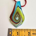 Blue Green Brown Swirl teardrop Murano blown glass large pendant suede cord Photo 3
