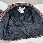 Chico's Tweed Metallic High Neck Open Front Blazer Jacket Red Black Gold Medium Photo 10