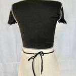 Black Open Tie Laced Front Crop Top Photo 3