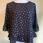 W5 Black Ruffle Anthropologie Peplum Top Gold Dot Shirt S boho whimsi Fairy Y2K Photo 0