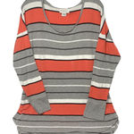 Liz Claiborne  Orange/Gray/White Striped Long Sleeve Round Neck Top‎ XL Photo 0