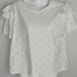 ZARA  White Blouse Embroidered Eyelet Ruffled  Top Women's Small Coastal Boho Photo 0