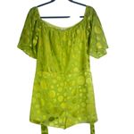 Lovers + Friends NWT‎  Citron Green Regina Polka Dot Romper Satin Off Shoulder Sm Photo 3