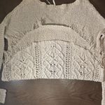 Free People  Tan Crew Neck Sweater with Intricate Knit Pattern Photo 7