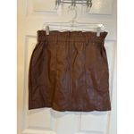 Haute Monde Brown Faux Leather Paperbag Waist Mini Skirt with Pockets, Casual Chic Photo 4