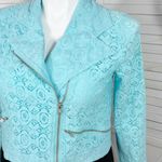 Cato  Lace Full‎ Zip Cropped Boho Moto Jacket Turquoise Teal Blue Large Photo 1