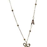 Gold Tone Bow Initial A Necklace Beaded Chain Adjustable Clasp Feminine New Photo 0