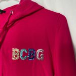 BCBGMAXAZRIA NWOT BCBG women’s colorful bright‎ pink sequin hooded full zip sweatshirt large Photo 1