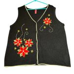 Vintage Christmas Poinsettia Sweater Vest Womens XXL Knit Holiday Party Top Black Photo 0