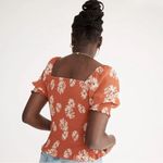 Madewell Orange White Floral Georgette Lucie Puff-Sleeve Smocked Bodice Top XL Photo 2