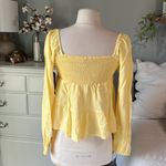 Planet Gold  Long Sleeve Smocked Peplum Top Womens Small Sundress Yellow New Photo 7