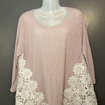 Umgee  Shirt Womens Medium Pink Floral Crochet Lace Tunic Long Sleeve Top Boho Photo 0
