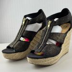 Steve Madden SM New York Black Denim & Gold Wedge Sandal Raffia Women’s Size 9.5 Photo 0