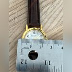 Milan Ladies Watch Vintage Gold Tone Case w/Date Silver Dial Tan Leather Strap Photo 7