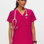 FIGS  Catarina Scrubs Top medical short sleeve Ultra Rose magenta vneck pocket Photo 0