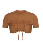 SKIMS NWT 2pc Skim Swimsuit Rushed T-Shirt & Bikini String Tie Bottoms Almond Size 2X Photo 5