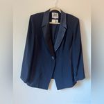 Vintage 90s Sioni Blazer Women’s Size 14 Navy Satin Lapel One Button Blue Photo 9