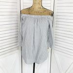 14th & Union ‎ Striped Button Back Off The Shoulder Shirt Grey White Medium Photo 1