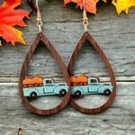 Wooden Vintage Pumpkin Truck Earrings NEW! Brown Photo 1