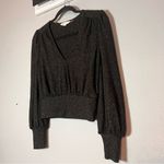 Boden Blouson Blouse Top Sweater Black Gold Sparkle Cropped Ribbed V Photo 2