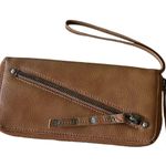 Free People Distressed Vegan Leather Wristlet Wallet Brown Tan Photo 0