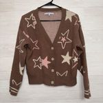 Celebrity Pink Women's Brown Star Print Button Front Cardigan Sweater size large Photo 1