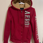 Aeropostale Women’s Size S Red Sherpa Lined Hoodie Aero 1987 Full Zip Jacket Photo 0