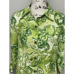 Chico's Green Tropical 100% Linen Jacket Top Wooden Buttons Size 1 14/16 Photo 5