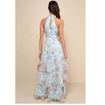 Lulus  Forever Exceptional Light Blue‎ Floral Halter Organza Maxi Dress, Medium Photo 2